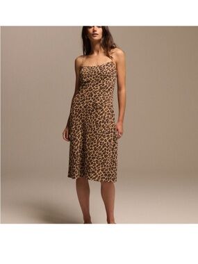 Abercrombie & Fitch Leopard Print Slip MIDI Dress - Tan & Black *NWT*